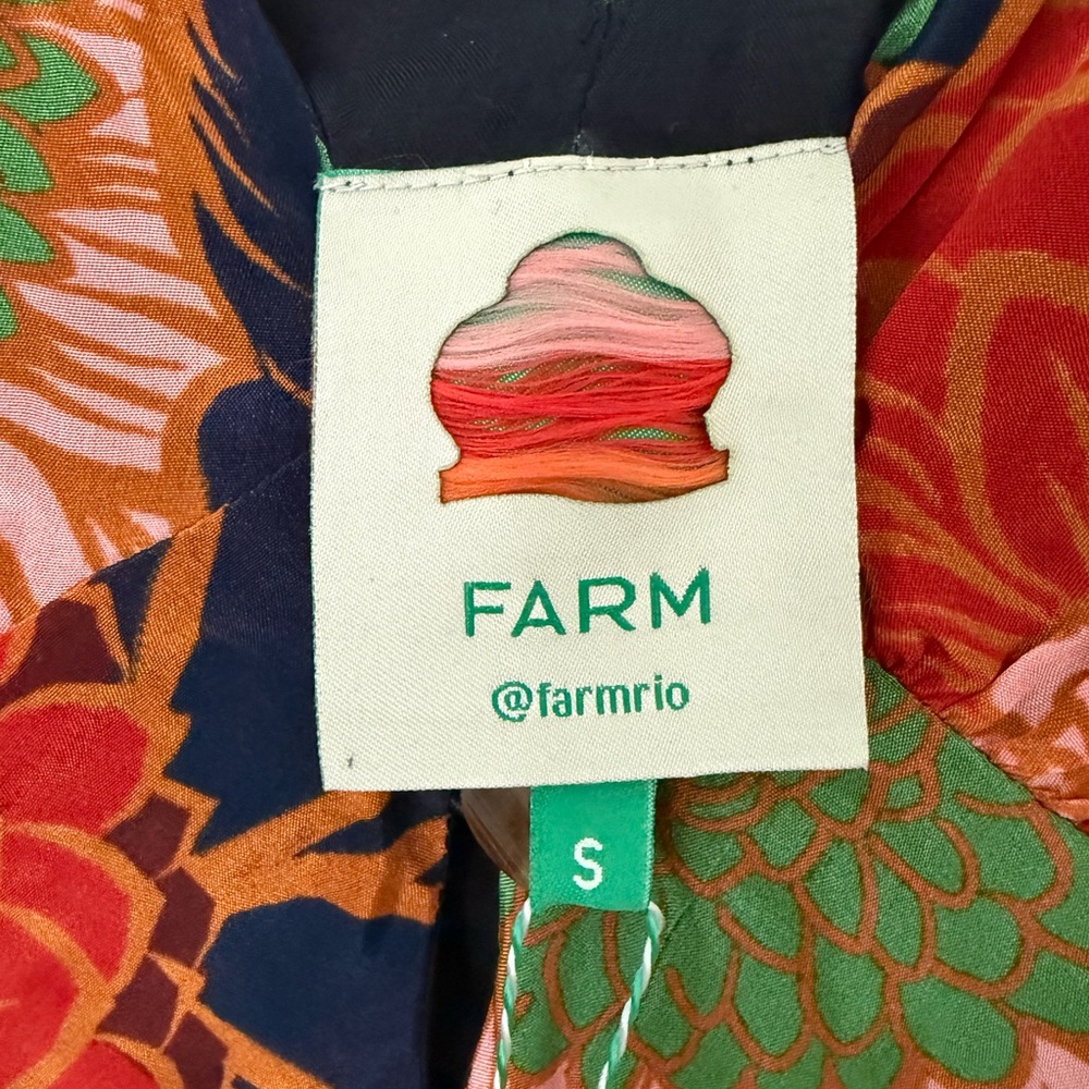 FARM Rio Black Midi Dress with Bright Floral Print (Green, Red, Orange, Pink) - Picture 9 of 11
